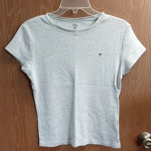 [9] Tommy Hilfiger Woman's Gray Fitted Short Sleeve Tee Size Large